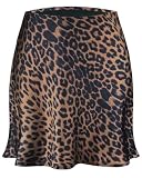 Facogoo Women's Satin Mini Skirt Leopard Print High Waist Silk Short Skirts