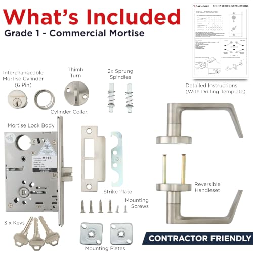 Mortise Lock Set Interior Door | Grade 1 Commercial Door Handle with Lock | ANSI Certified Mortise Cylinder Lock for Exterior Door (Dormitory (Sectional) F13) by OAKMOORE - Used condition - Image 7