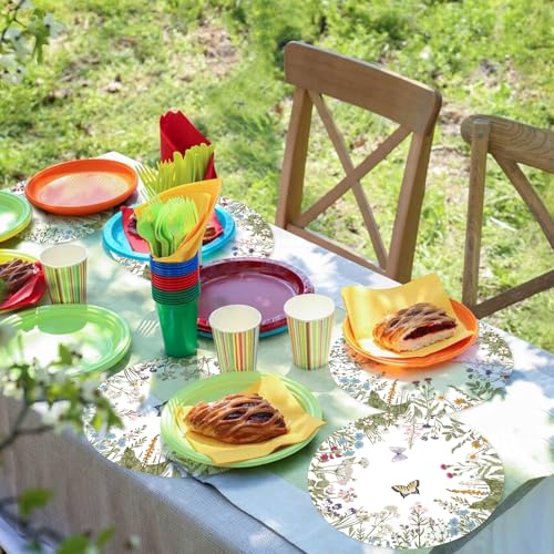 Paper Placemats Disposable 50 Pack Vintage Wildflower Place Mats 13.4 Inch Round Decorative Antique Herbs and Wild Flowers Table Mats for Spring Summer Birthday Wedding Tea Party Supplies by Tarklanda - Used condition - Image 5