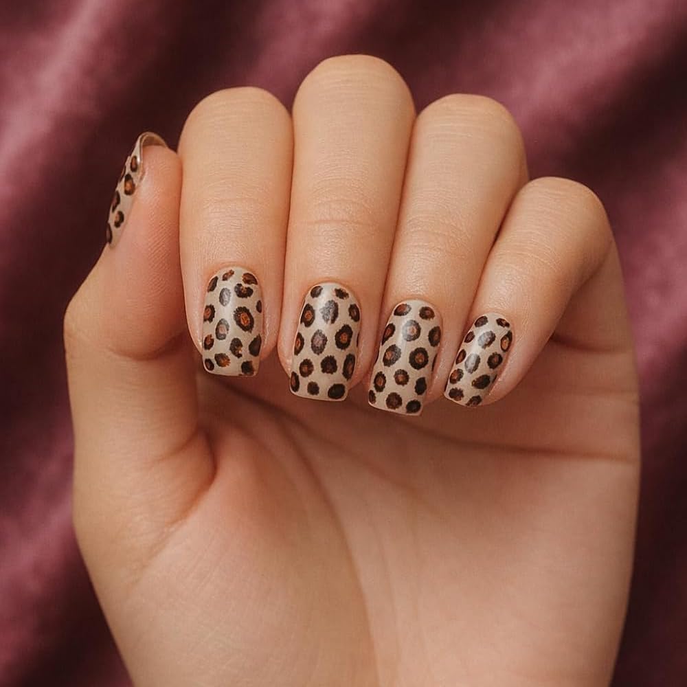 Leopard Print Gloss Press On Nails | Medium Square False Nails for Women | Premium UV Protected ABS | Long Lasting Salon Finish | Reusable Nail Kit with Glue, Tabs, File & Cuticle Stick | Trendy Animal Print Nail Extensions-image-43