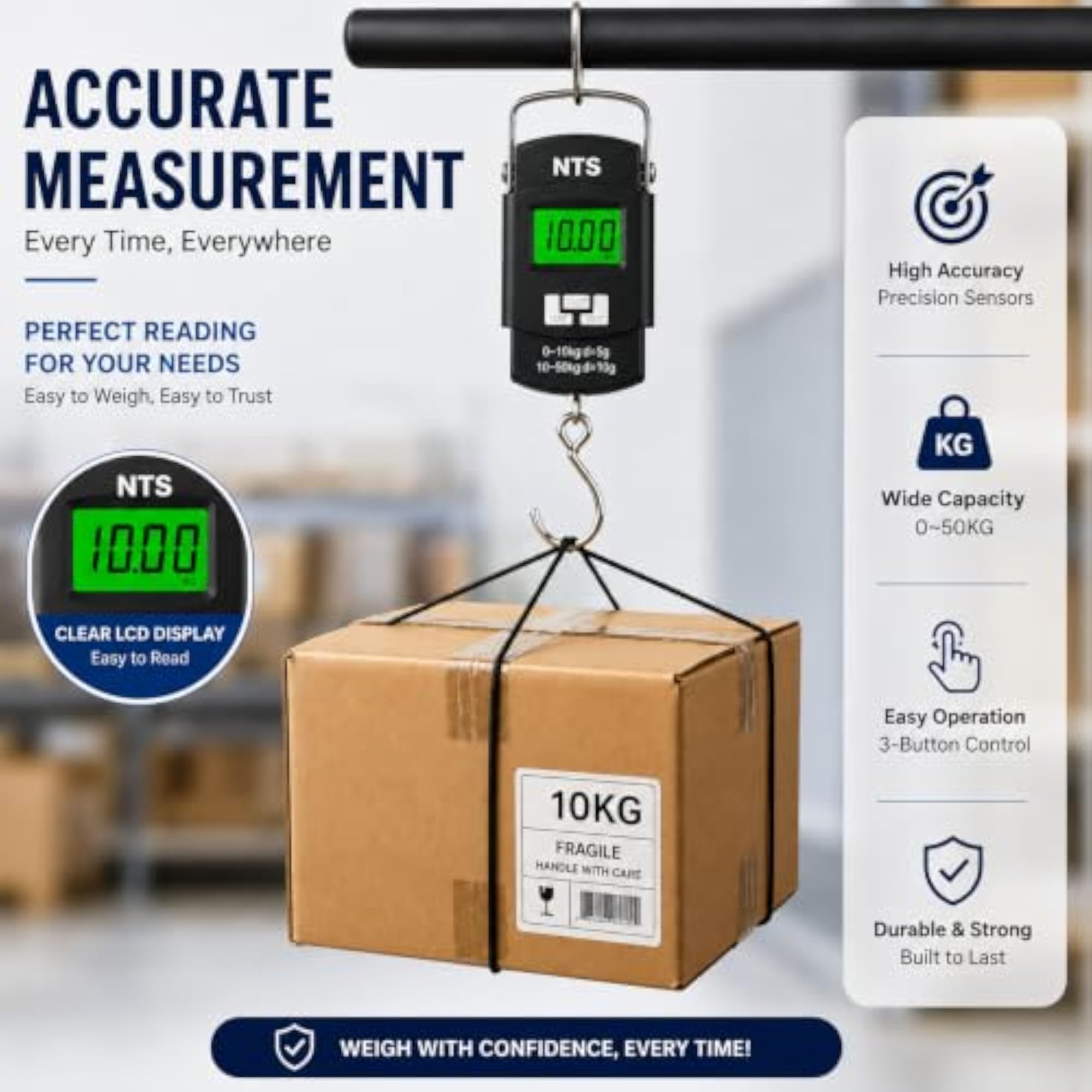 Digital Hanging Scale 50kg Capacity with LCD Display