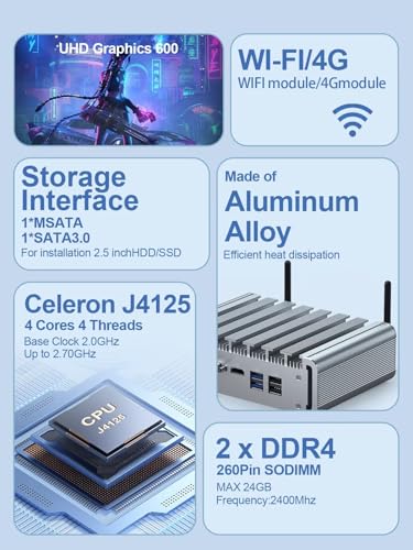 Image of WEIDIAN Fanless PC 2.5GbE, Micro Firewall Appliance 6 I225-V 2.5GbE NIC Ports, Network Gateway Soft Router Mini Computer, Celeron J4125, AES-NI, Auto Power On, RTC, VESA(8GB RAM 128GB SSD)