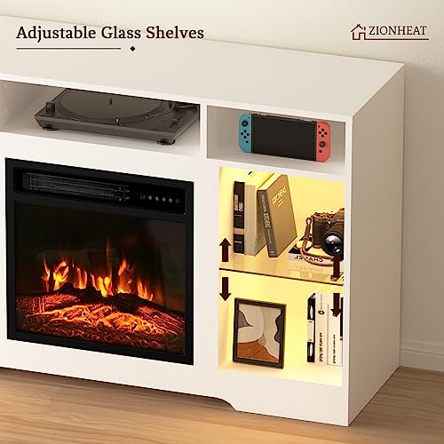 Electric Fireplace Tv Stand For Living Room Modern Entertainment Center With Fireplace& Led Light-Media Console W/Glass Shelves #TOP2