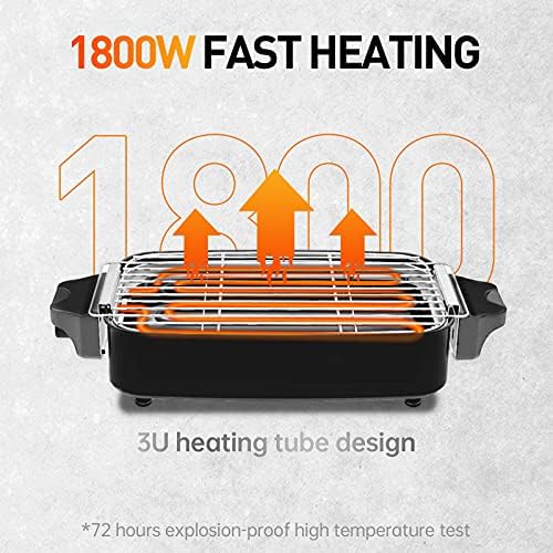 Barbecue Electrique Exterieur Balcon Plancha Grille Barbecue BBQ avec Grille Amovible Température Réglable Smokeless Grill Barbecue d'Interieur 1800W Surface Gril 41 x 23 cm, Noir