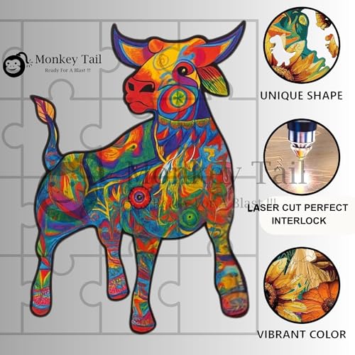 Image of MONKEYTAIL Whimsy Wooden Jigsaw Puzzle for Adults - Laser-Cut Pieces, 3D Puzzle Box as Birthday Gift for Boys & Girls - Brain Teaser, Home Decor & Family Game (DBUL, Size: Medium)