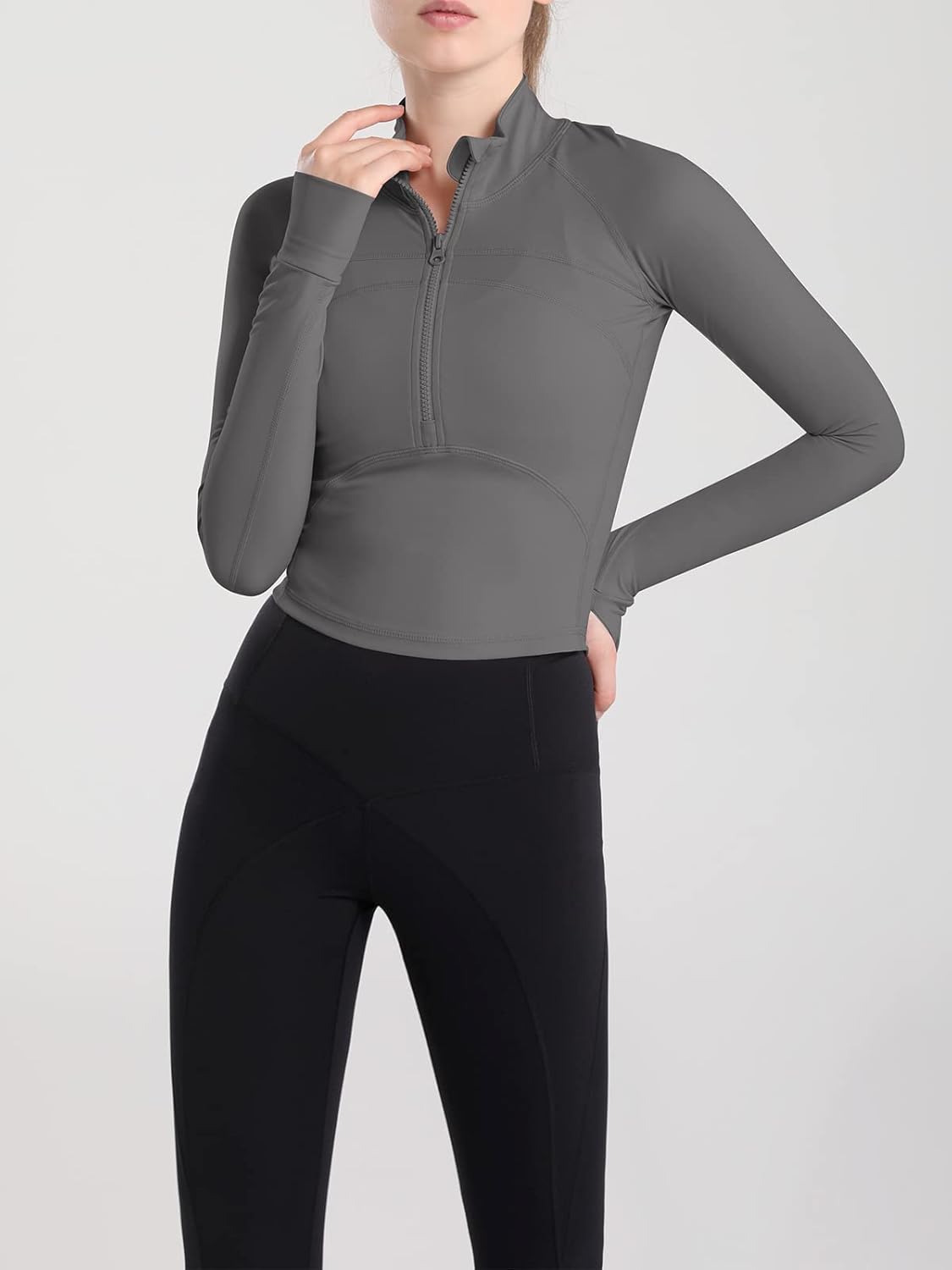 Women's Athletic Half Zip Pullover Sweatshirt Workout Top Crop Quarter Zip Pullover Yoga Running Jackets - Image 4