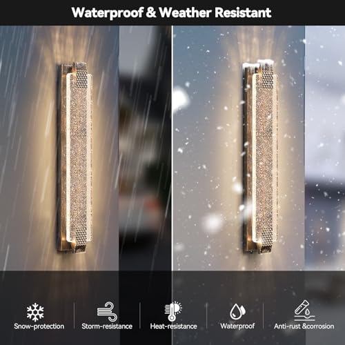 camuucci Dusk to Dawn Outdoor Light with Crystal Bubble Glass,31.1Inches LED Porch Lights Outdoor Waterproof Modern Outside Sconce Wall Mount for Doorway Hallway Bronze by camuucci - Image 3