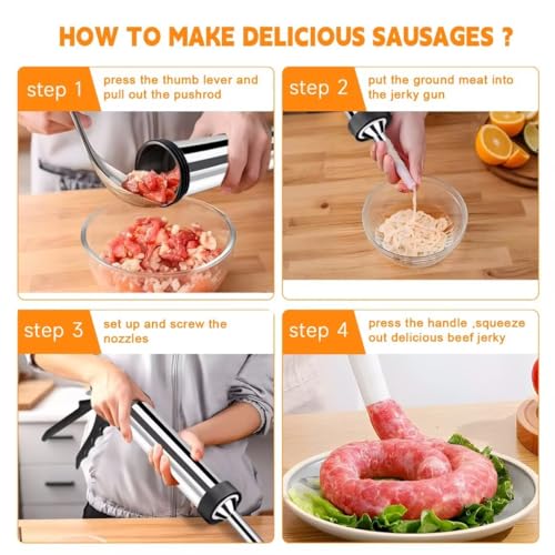 Professional Beef Jerky Gun Kits Stainless Steel Jerky Maker - Jerky Maker Jerky Cannon Meat Gun Stainless Steel Jerky Gun Large Capacity Jerky Making Kit#11