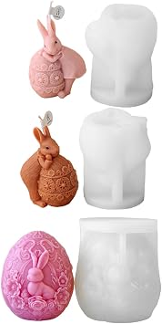 Easter Bunny Egg Silicone Candle Mold, 3D Rabbit with Decorative Egg Design, DIY Aromatherapy Candle Making Mold Set