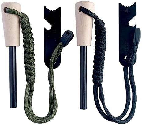 Yeeseok 2 Pack Fire Starter Ferrocerium Rod Kit Ferro Rod with Striker Lanyard 3in Long 5/16" Thick Flint and Steel 15,000+ Strikes