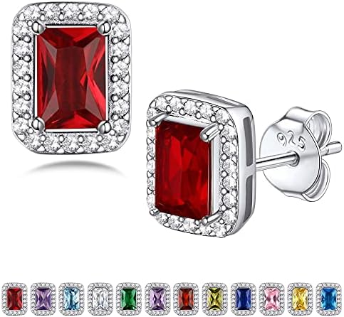Bestyle Sparkling 925 Sterling Silver Birthstone Stud Earrings for Women, Heart/Round/Teardrop/Square Crystal Solitaire Diamond Studs Halo Earrings, Great Birthday/Christmas Gifts