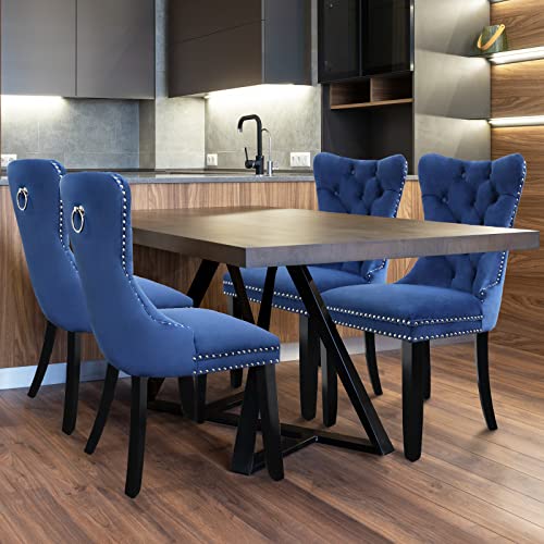 Fangflower Velvet Upholstered Kitchen & Dining Room Dining Chairs Set Of 4, Blue #TOP1
