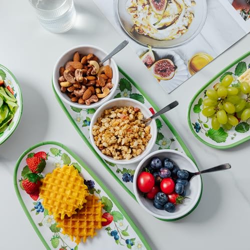 LEHAHA Strawberry Melamine Chip and Dip bowl Serving platter, Set of 3. Rectangular serving platter and small serving bowl sets. Round Dipping Dishes for Condiments, Pre, Dessert, Salsa, Entertaining