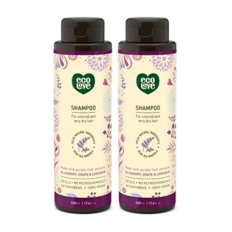 ecoLove 100% Vegan Shampoo Organic blueberry, grape & lavender For colored and very dry hair | 2 Pack (2 x 17.6 oz.) Cover
