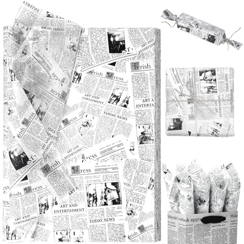60 Sheets Vantage Newspaper Tissue Paper, 20x14in Old Newsprint Art