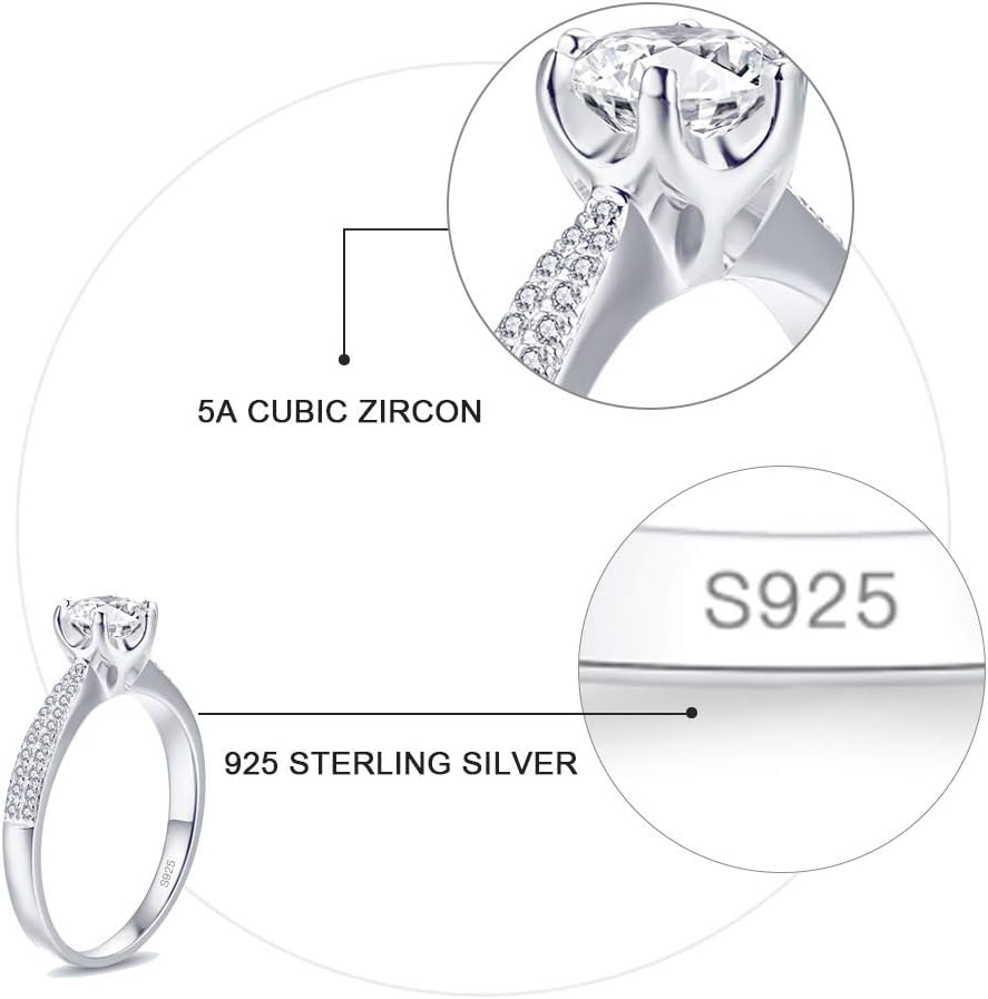Classic 4.5 Carat Engagement Rings Cubic Zirconia Round Cut Solitaire Wedding Rings 925 Sterling Silver CZ Bands Ring for Women Size 5-9 - Image 4