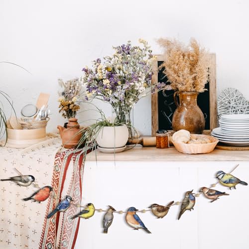 Image of Cinnvoice Bird Garland Party Decoration Wood Hanging Bird Birthday String Decor 6.56 ft Rustic Tropical Rainforest Animal Garland Banner for Baby Shower Nursery Home Spring Summer Supplies