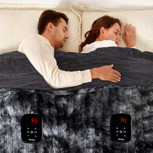 Image of Bearhug Electric Heated Blanket, Heating Blanket Warming, Sherpa Heated Blanket, ETL Certified, Machine Washable, Gift Packaging (Marble Black, Queen Size 84 inch X 90 inch)