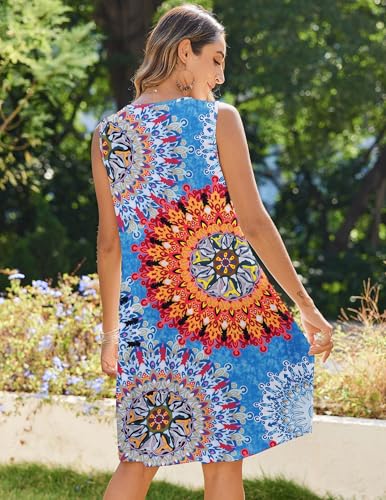 Image of Zeagoo Womens Casual Summer Dresses 2025 Boho Sleeveless Sundresses with Pockets Pleated Beach Floral T Shirt Dresses