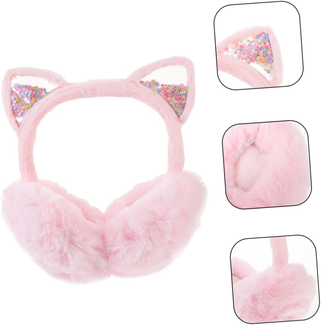 ARTIBETTER 2pcs Winter Earmuffs Foldable Plush Ear Warmers Pink Soft Headband Ear Covers for Cold Weather Outdoor