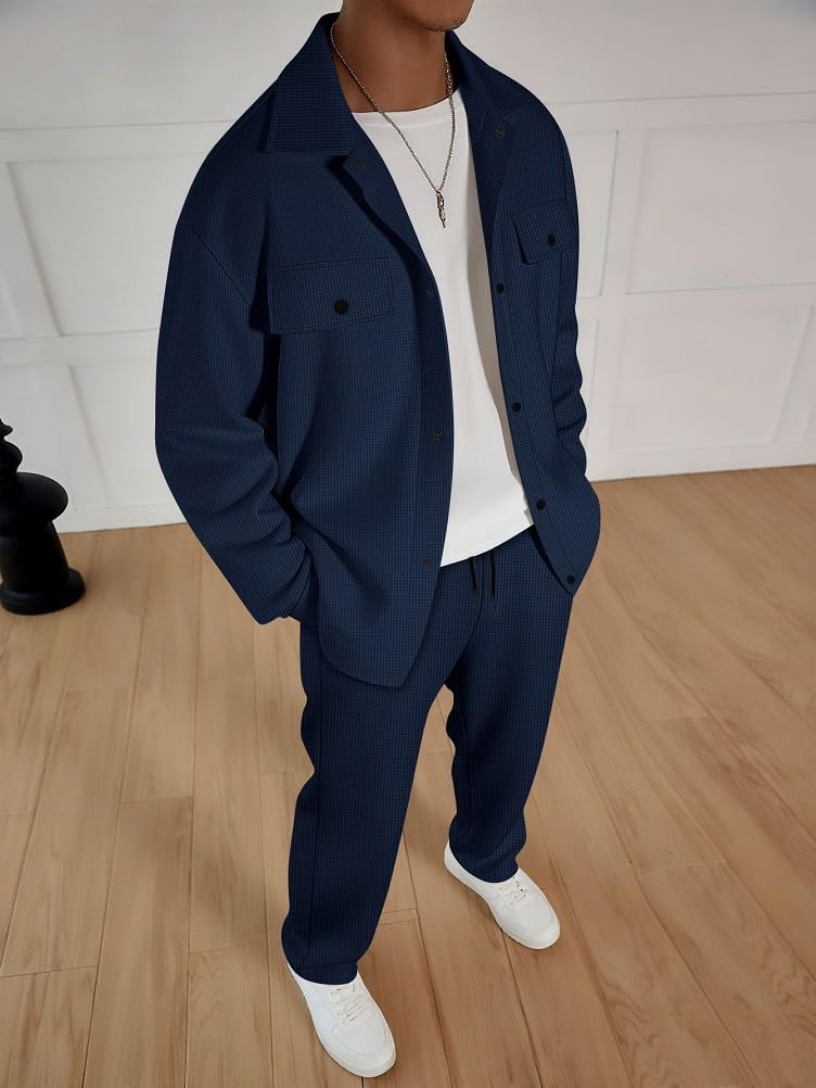 Survêtement Homme 2 Pièces Ensemble Pull Veste et Pantalon Jogging Combinaison Tenue de Sport Manteau Couleur Unie Blouson Pantalons Streetwear