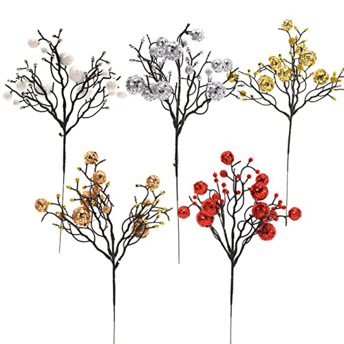 Ramas de Ramas Artificiales de Navidad, Rama de Bayas Falsas de Espuma con Adornos, Navidad Falsas Plantas de Flores decoración 5 Ramas Flor Falsa Cover