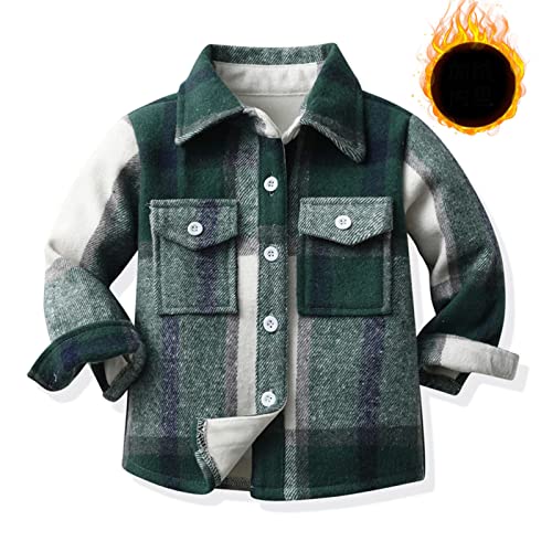 Kids Boys Thick Flannel Plaid Cotton Shirt Jacket Lapel Button Down Long Sleeve Shacket Toddler Boys Soft Cute Coat2