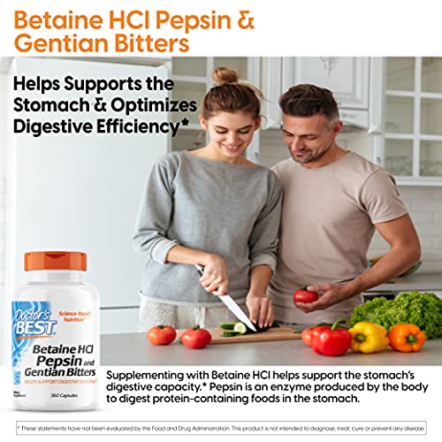 Doctor's Best Betaine Hci Pepsin & Gentian Bitters, Digestive Enzymes For Protein Breakdown & Absorption, Non-Gmo, Gluten Free, 360 Count (Pack Of 1) #TOP3