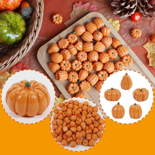 Image of winemana 80Pcs Mini Pumpkins for Crafts, Fall Decorations for Home, Orange | Small Resin Pumpkin for Decorating, Fall Vase Filler, Table Centerpiece, DIY Thanksgiving Decor