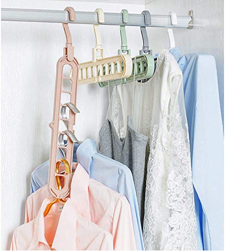 Image of Laavin Mart Multifunctional Wardrobe Space Saver 360 Degrees Rotatable Hook 9-Holes Design Anti-Skid Plastic Magic Folding Hangers for Clothes Closet Organizer