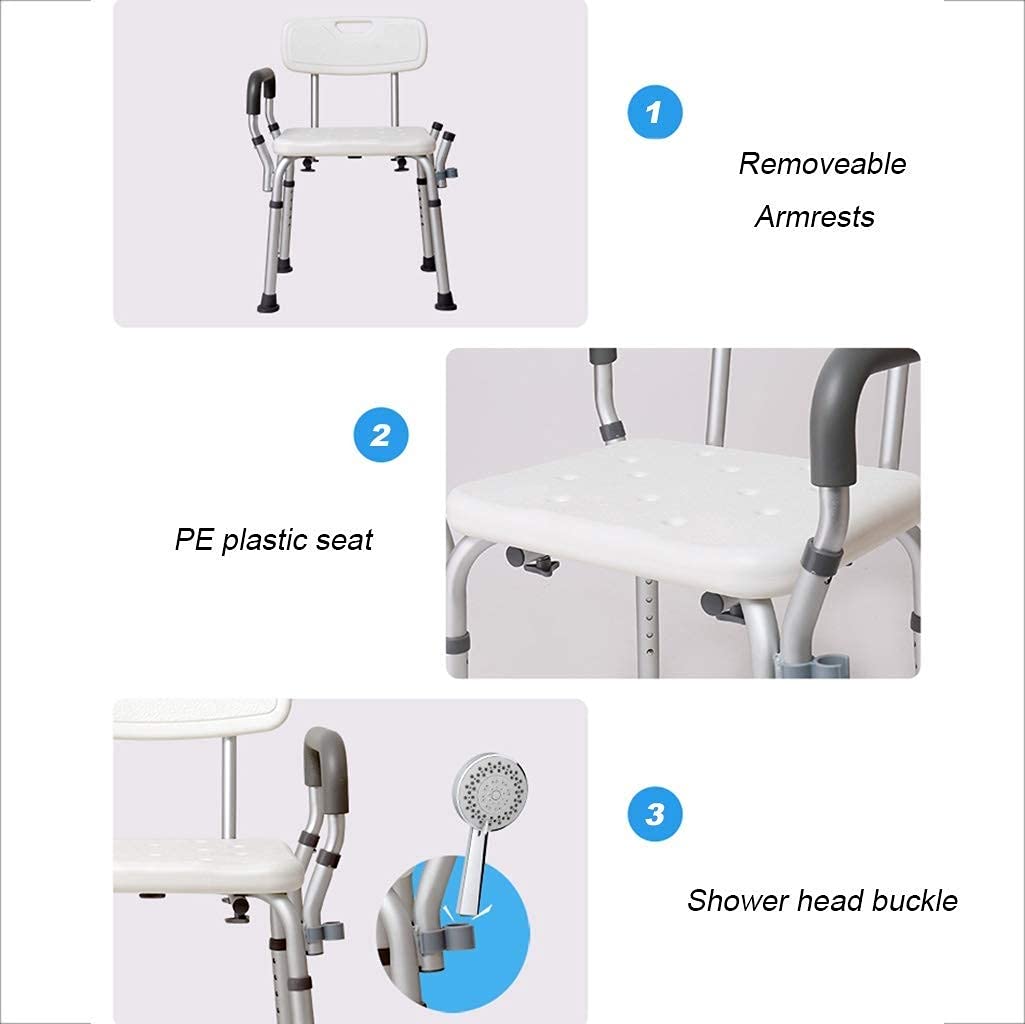 CHEWYNP Asientos de baño Taburete de baño Silla de baño/Ducha portátil Taburete de baño para Mujeres Embarazadas Asiento de baño con Respaldo Acolchado Antideslizante Pasamanos Ayuda de mo