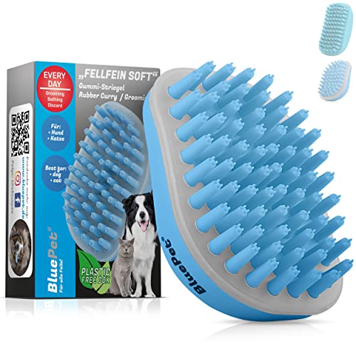 BluePet® Cepillo de baño para perros y gatos | Cepillo de mesaje | Cepillo de goma para perro y gato | Para fregar y masajear suavemente | Ideal junto con el champú para perros de BluePet