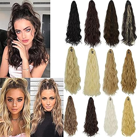 SLLIE Ponytail Extension Claw Clip in Long Wavy Curly Hair Extension Jaw Clip Ponytail Hairpiece Synthetic Pony Tail 18 Inch Cover