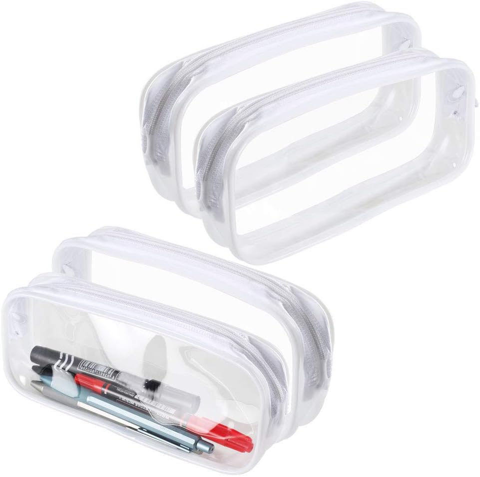 AILANDA 4 pcs Exam Pen Pencil Case PVC Big Capacity Clear PVC Zipper Travel Luggage Clear Makeup Bags White Transparent Zipper Pencil Bag for Teenage Boys Girls Women
