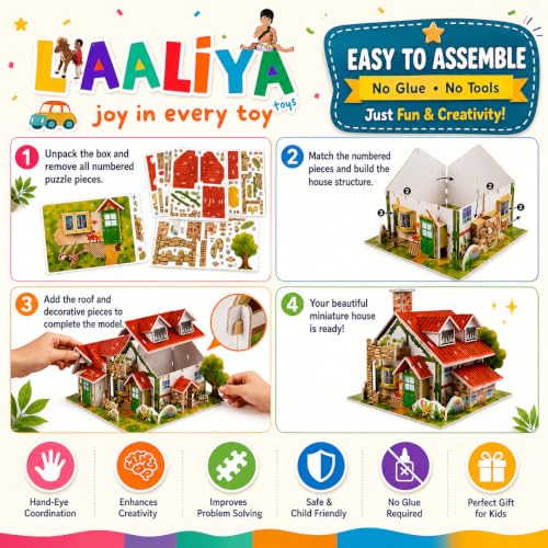 Image of 3D DIY Puzzle House Kit for Kids | Educational Build-Your-Own Cardboard Model House | Creative Construction & Jigsaw Activity Toy for Boys & Girls Ages 4-8 | Fun Learning Craft Set