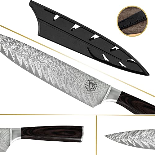Xyj Professional Kitchen Knife Set Vein Pattern 8" 7" 5" 3.5" Chef Knives Set With Carry Case Bag & Sheath 8 Pieces Cooking Knife Tools (Coffee) #TOP4