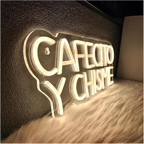 Enseigne lumineuse au néon Cafecito Y Chisme lampe LED murale blanc chaud - 2
