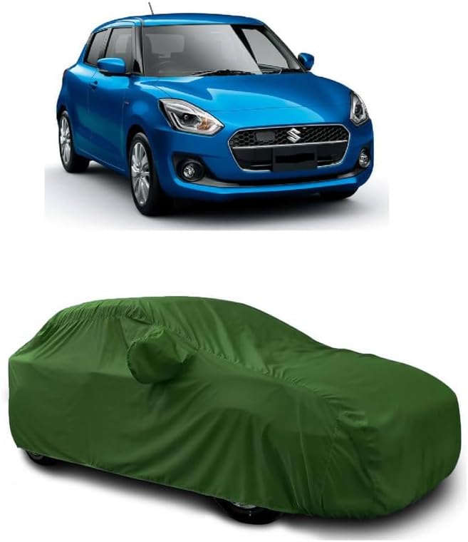 DIGGU-All Weather-Semi Water-Proof/UV/Dust Protection Car Body Cover Compatible with Variant Maruti Suzuki Swift Hybrid Mirror Pocket (Olive Green)