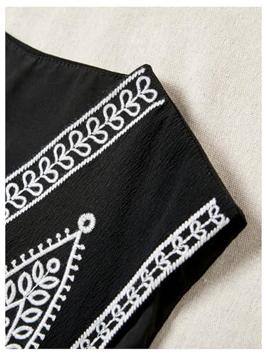 OYOANGLE Women's Boho Embroidery Open Front Vest Sleeveless V Neck Western Waistcoat Outerwear3
