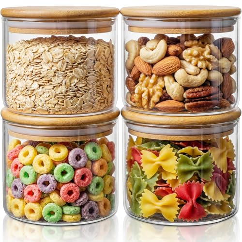 4 Pack Glass Jars with Bamboo Lids