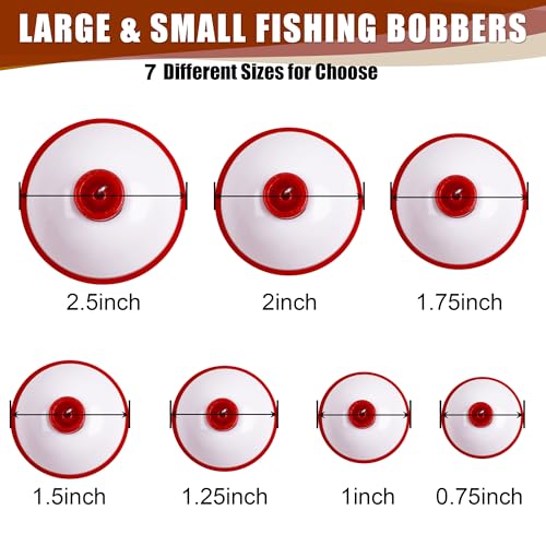 VATEICO Fishing Folats Bulk Hard ABS Bobbers Snap-on Floats Push Button Round Buoy Float Bobbers for Crappie Panfish Walleyes Red and White 0.75