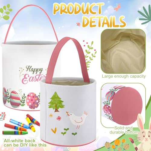 Image of Honeydak 6 PCS Colorful Eggs Bunny Canvas Basket for Kids Carry Tote