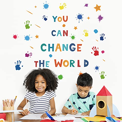 Colorful Inspirational Quotes Wall Decals - Paint Splatter Handprint Wall Stickers - Motivational Positive Saying Wall Art Murals For Classroom Nursery Kids Room Playroom Wall Decor #TOP12