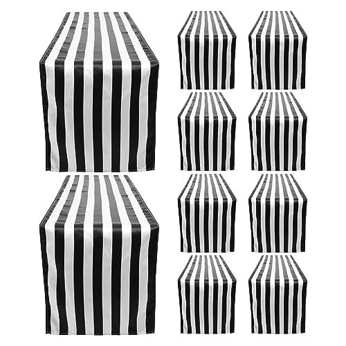 HiCOZZIE Lot de 10 Chemins de Table en Polyester DéCor de Table Classique Noir et Blanc Rayé Table Design Moderne et éLéGant