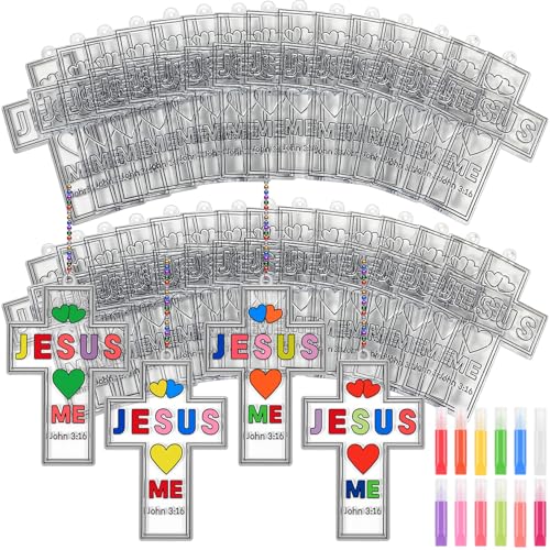 Blueweenly 72 Pcs Christian Cross Suncatchers Craft Kit Bulk, Cute