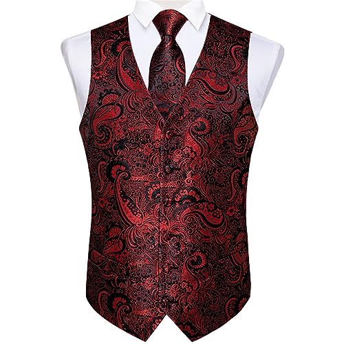 Men's Silk Vests Formal Dress Suit Vest Tie Set For Wedding Satin Burgundy Red Waistcoat Sleeveless Jacket Casual Top3