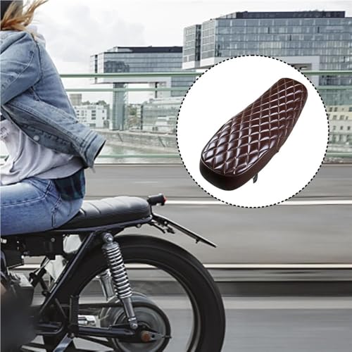 Asiento sillín clásico marrón para motocicleta universal con diseño de rombos 2