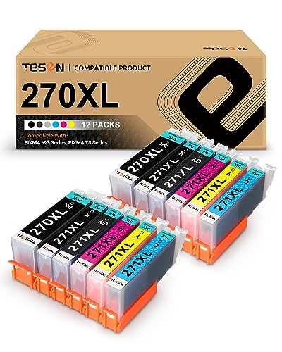 TESEN Compatible Ink Cartridge Replacement for Canon 270 XL 271 XL PGI 270XL CLI 271XL with Gray Use with Canon PIXMA MG7720 PIXMA TS8020 Printer, 12 Pack Color Set -  FLC-PGI270XL-K5-R-FL022
