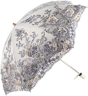 Honeystore Wedding Lace Sun UV Parasol 2 Folding 3D Flower Embroidery Umbrella H7207 Grey