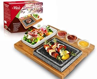 Artestia Cooking Stones for Steak ,Steak Stones Sizzling Hot Stone Set, hot Rock Cooking Stone Indoor Grill,Steak Stone Cooking Set/BBQ/Steak Grill(Deluxe Set with Two Stones on One Bamboo Platters)